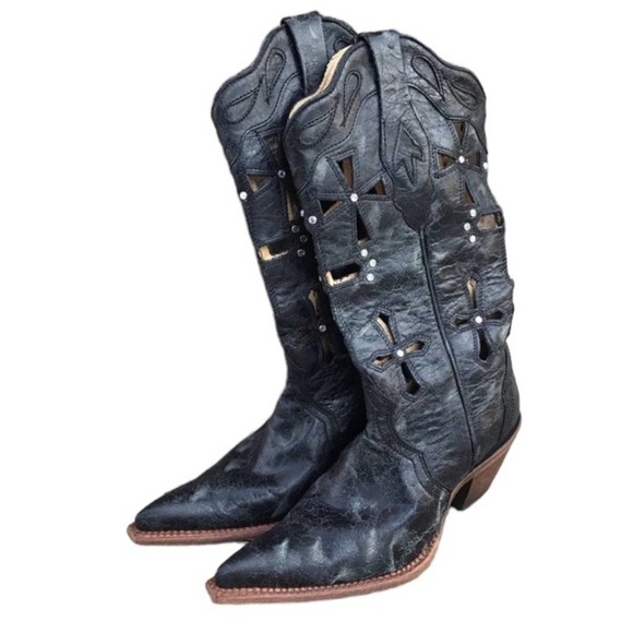 Corral Boots Shoes - Corral Women’s Black Distressed / Cutout Crosses/Rhinestone Trim Size: 6.5. #008
